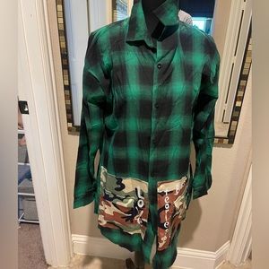 Button down Black and Green Camouflage Top